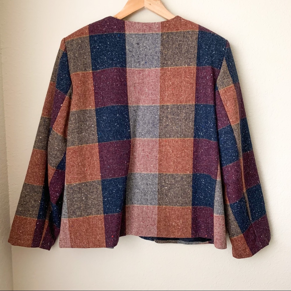 Vintage Wool Blend Patchwork Blazer Shacket Coat - Picture 11 of 12